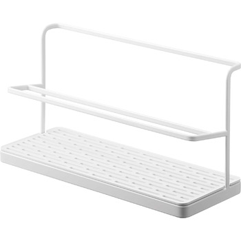 Двоярусний сушарка для пляшок, широка підставка для зберігання глечика зі зливним піддоном для кухонного столу для пляшок, білий, сталевий, збірка не потрібна. Білий один розмір, 5409