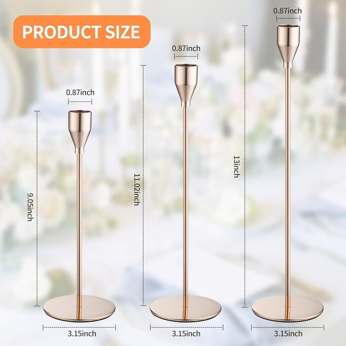 Елементний металевий свічник, 33/28/23 см, тривимірний свічник-конус, елегантний свічник-конус у ретро-стилі для весіль, вечерь при свічках, вечірок, днів народження, домашнього декору (золотистий), 6-
