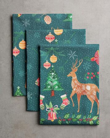 Набір з 3 багатоцільових кухонних рушників Maison d&39 Hermine Rural Christmas, 100 бавовна Барні рушники День подяки/Різдво (50 см x 70 см) (Червоний, Сріблясто-сірий)