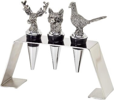 Набір із 3 пробок для пляшок з підставкою, олень, лисиця, фазан,  нержавіюча сталь EDZARD
