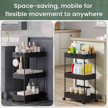 Візок сервірувальний на 3 полиці, 39 x 59 x 22,5 см, чорний Klihome