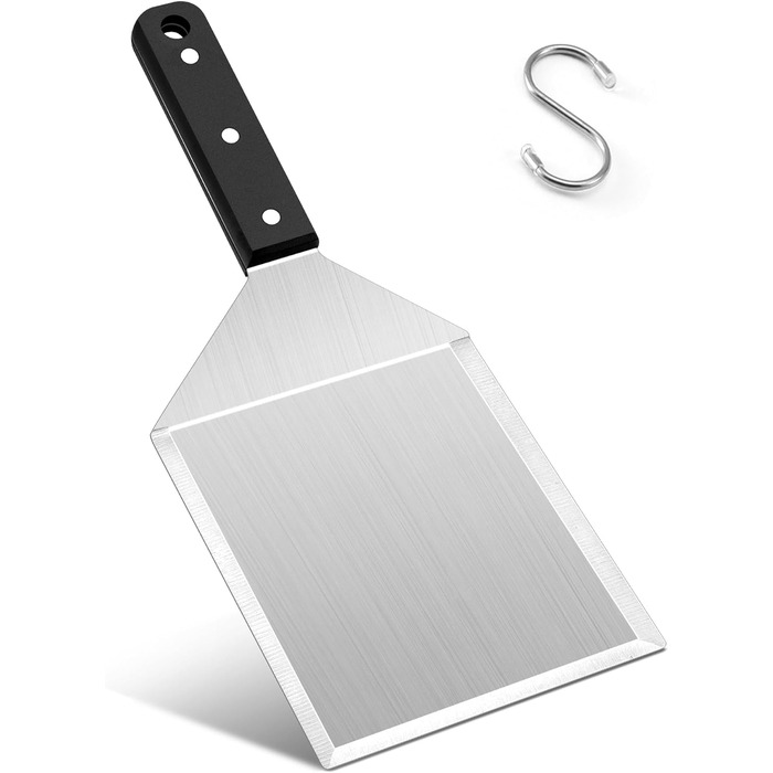 Лопатка для бургерів Herogo, нержавіюча сталь, велика металева лопатка зі скошеними краями, зламаний фліппер для бургерів Лопатка для гриля для перевертача барбекю, міцна та міцна ручка, включаючи S-подібний гачок, 31 x 13 см