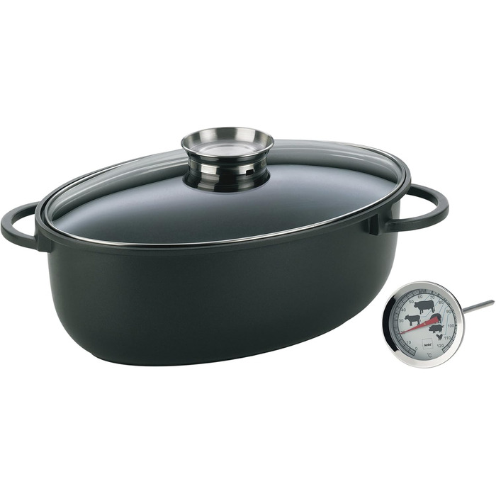 Жаровня 8 л овальна зі скляною кришкою з термометром для м'яса KERROS