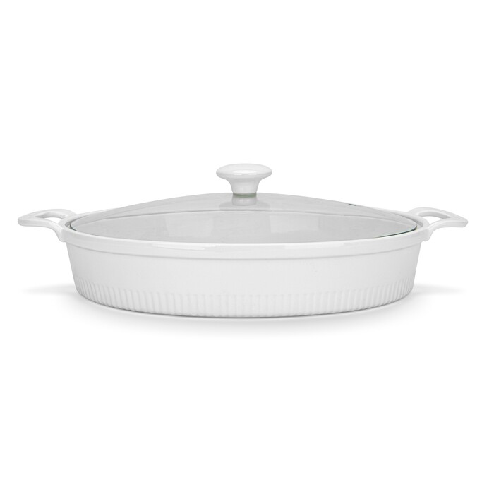 Овальна форма для запікання Fissman 31х25,5х6,5 см / 2,1 л зі скляною кришкою порцеляна (14159)