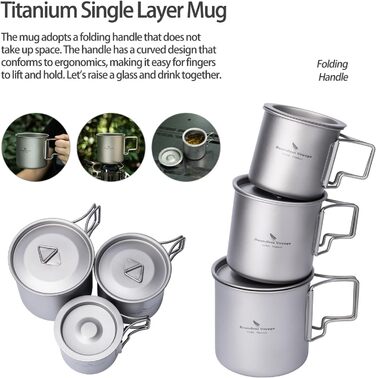 Мл Титанова чашка з кришкою Складна ручка Одностінний кемпінговий кухоль Легко переносний для посуду для пиття на відкритому повітрі US-Ti3059D (чашка 220 мл з ситечком чашка 350 мл чашка 500 мл), 500