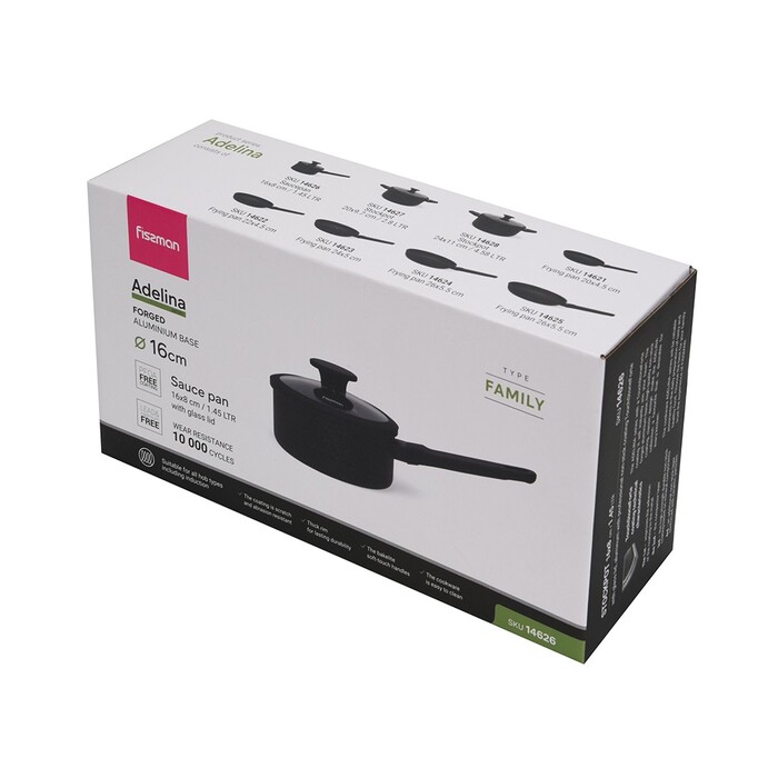 Ківш Fissman 16x8 см / 1,45 л ADELINA зі скляною кришкою алюміній з антипригарним покриттям (14626)