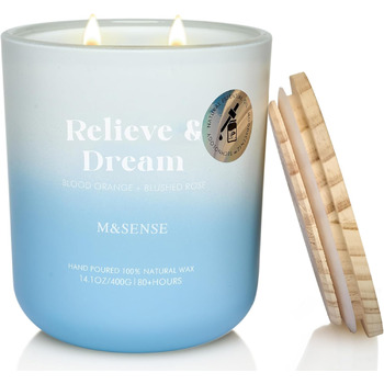 Ароматичні свічки M&SENSE Сосна та кедр у банці, велика соєва свічка 400 г з двома гнітами, час горіння 80 годин, ароматерапевтична свічка для йоги, спа та медитації. Подарунок для дівчини, дружини чи матері. Сосна та кедр (червоний апельсин та червона тр