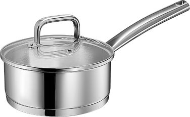 Маленька індукційна каструля Linnuo 16 см зі скляною кришкою, маленька каструля об&39ємом 1,5 л виготовлена з нержавіючої сталі 18/10, ручка не нагрівається, коване дно для всіх плит, міні-каструля, каструля для молока, індукційна каструля (16 см 1,2 л)