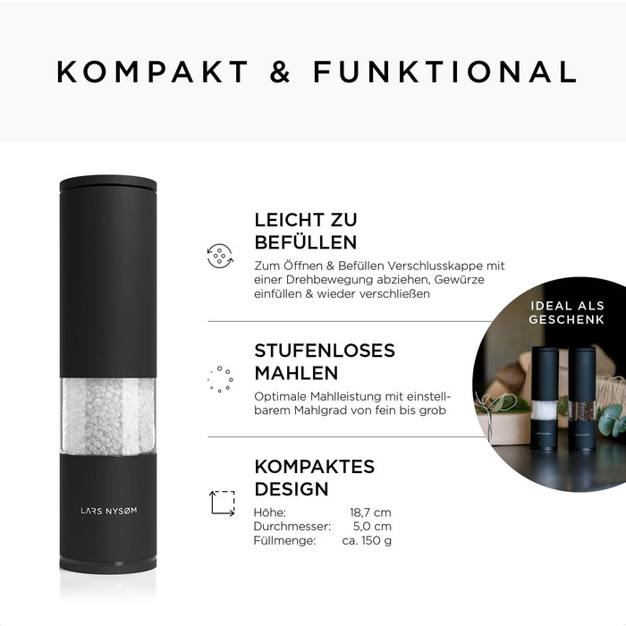 Млин для солі та перцю, набір 2 предмети, чорний онікс Vialex