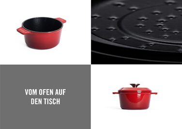 Чавунна каструля Ø 24 см, синього кольору, з кришкою та силіконовими ручками Емальований чавун, підходить для індукції та духовки для всіх типів плит Ø 24 см, висота 11 см, 4,2 літра (Чилі Червоний, Ø 18 см, висота 9 см, 1,8 літра)