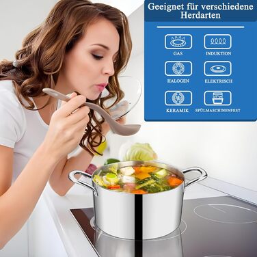 Каструля HaWare, індукційна каструля з 3-шарової нержавіючої сталі, каструлі об&39ємом 3,3 л, каструля для пасти зі скляною кришкою для всіх плит, каструля для супу, каструля для м&39яса, здорова та без покриття, придатна для миття в посудомийній машині (