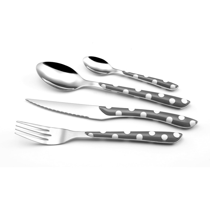 Столові прибори Amefa ECLAT, столові прибори на 4 персони, нержавіюча сталь з високоякісною пластиковою ручкою, ваги в точку, 16 шт. (Mnagre 32 couverts pour 8 personnes, сірий)