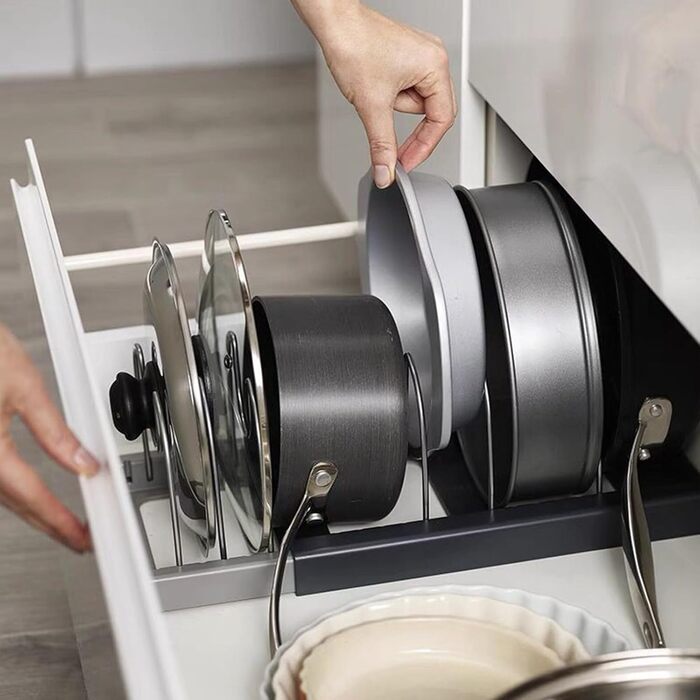 Підставка для посуду розсувна, 6 відділень, чорно-сірий SWRCEYJH