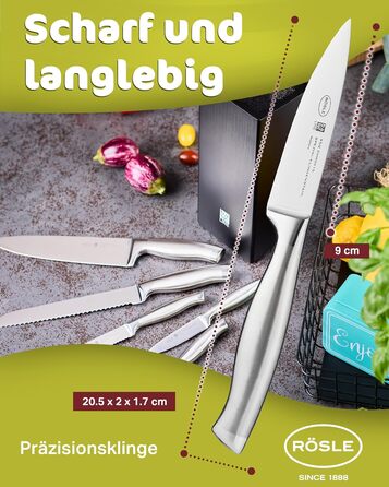 Високоякісний кухонний ніж 20 см для м&39яса, риби, птиці та овочів, нержавіюча сталь 18/10, ергономічна срібна ручка, гострий ніж для кухні (ніж для чищення овочів)
