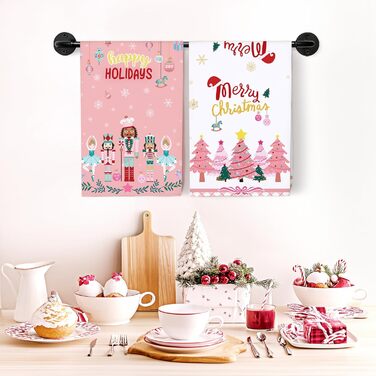 Набір із 4 кухонних рушників Arquiel &quotЗимова ялинка&quot, різдвяні кухонні рушники, декоративні, 100 бавовняні, абсорбуючі, подарунок на новосілля, 48 см x 70 см (Лускунчик рожевий, 48 см x 70 см, набір із 2 шт.)