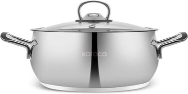 Набір індукційного посуду преміум-класу Karaca Emirgan з 8 предметів, сріблясто-червоний, міцний набір індукційного посуду, підходить для всіх типів плит, скляна кришка, каструлі та сковорідки, які можна мити в посудомийній машині (13 предметів - срібляст