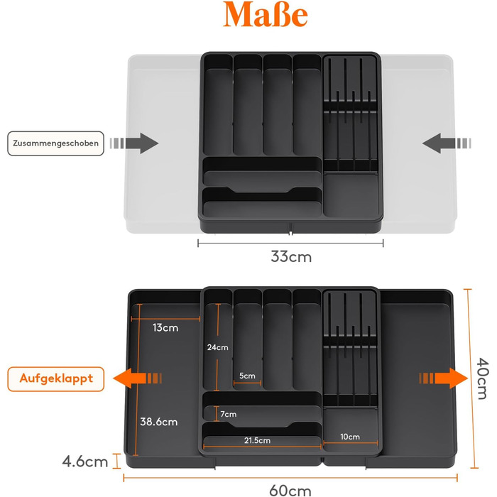 Органайзер для столових приладів 60 х 40 х 4,6 см 2 шт чорний Lifewit