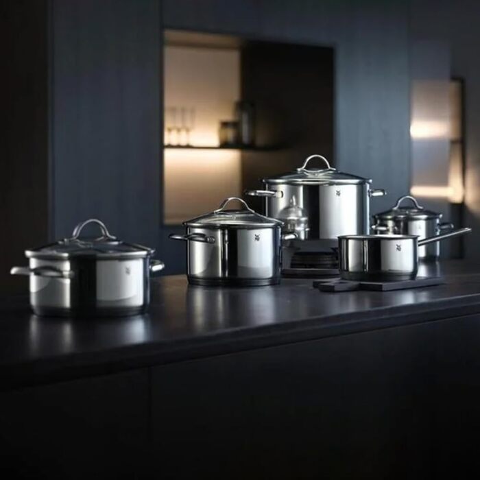 Набор из 5 кастрюль из нержавеющей стали Cromargan со стеклянными крышками Provence Plus WMF