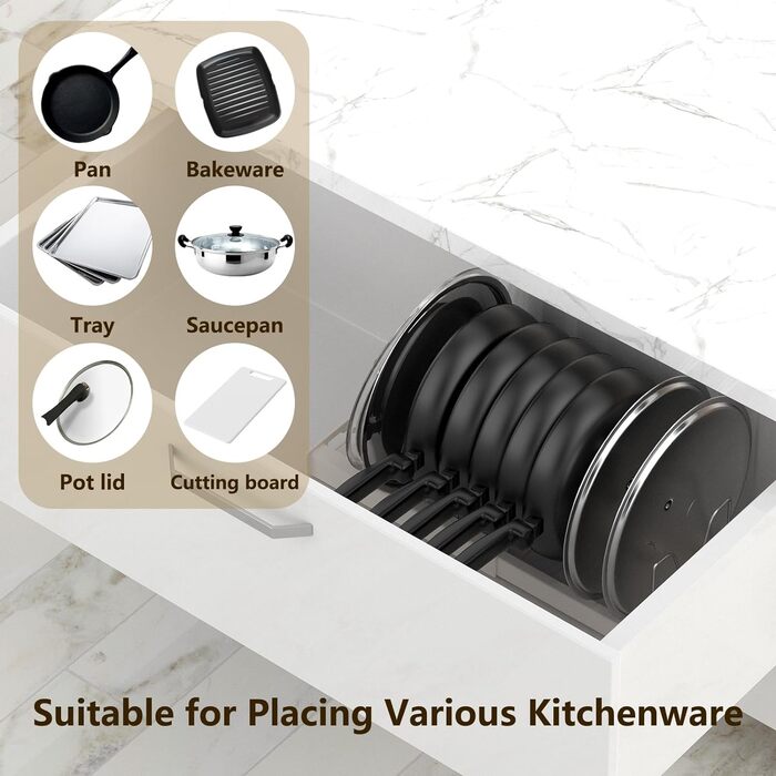 Підставка для посуду розсувна 56 x 20,4 см, на 7 відділень, біла Anhow