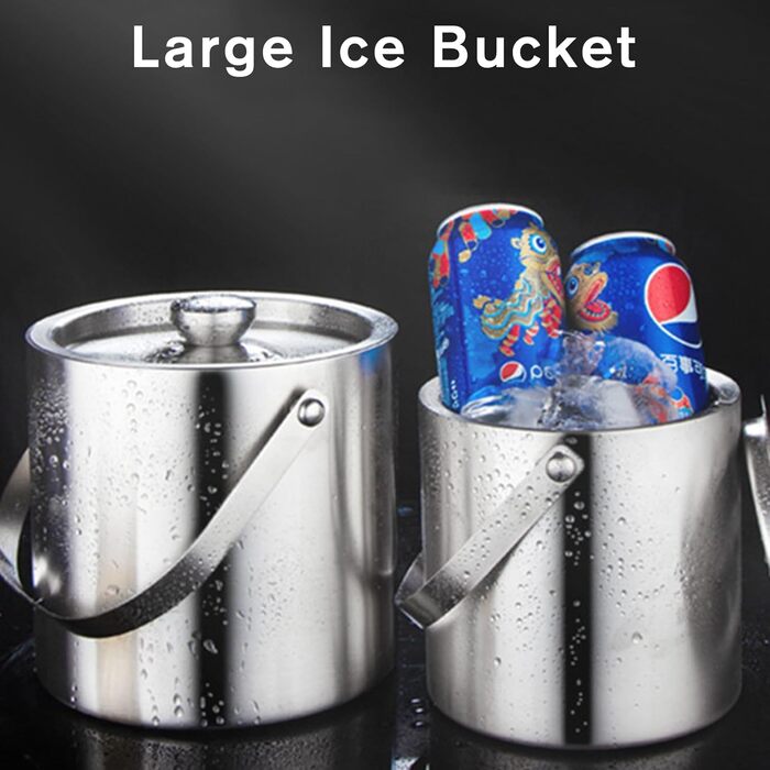 Відро для льоду 1,6 л з кришкою, совком та щипцями для льоду GMGXX