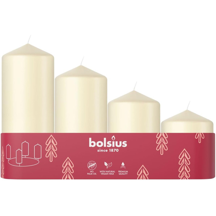 Свічки 4 шт. Bolsius Smooth Pillar