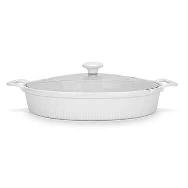 Овальна форма для запікання Fissman 31х25,5х6,5 см / 2,1 л зі скляною кришкою порцеляна (14159)