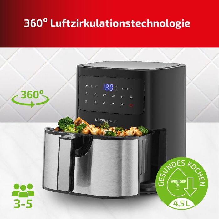 Фритюрниця Ufesa AF5100 біла з Wi-Fi, 5 л, цифрове сенсорне керування, 8 програм, 1500 Вт, додаток із рецептом, регульованою температурою та часом, ексклюзив Kitchen-Profi (Condor)