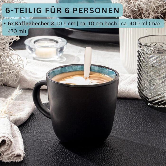 Кам&39яні миски для пасти 6 предметів, набір мисок для пасти на 6 осіб, набір мисок можна мити в посудомийній машині та мікрохвильовій печі, велика багатофункціональна миска темно-сірого кольору 750 мл VALUE COLLECTION (Granada, кавова кружка 6 предметів)