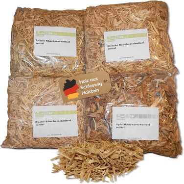 Коптильна стружка 2 л середній розмір, набір 4 предмети, Вишня, Яблуко, Акація, Бук Landree