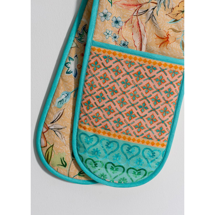 Рукавички для духовки Maison d&39 Hermine, прихватки для каструль, 100 бавовна, термостійкі кухонні рукавички, рукавички для духовки (19 см x 33 см) та прихватки для каструль (20 см x 20 см) для приготування їжі, Morzine - рукавички для духовки (19 x 33 с