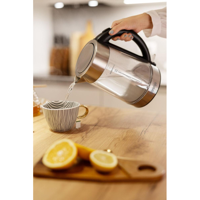 Gorenje Электрочайник 1.7л, 2,200 Вт, strix контроль, стекло, нерж