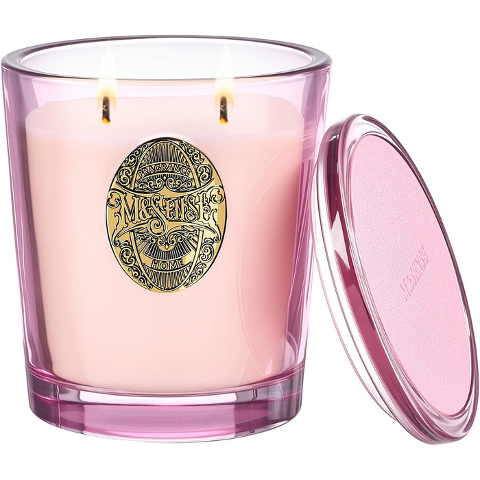 Ароматна свічка M&SENSE &quotЛісова хатина&quot, ароматичні свічки у склянці, натуральна соєва свічка, час горіння 55 годин, подарункові свічки для жінок та чоловіків, подарункова свічка (солона троянда, 560 г)