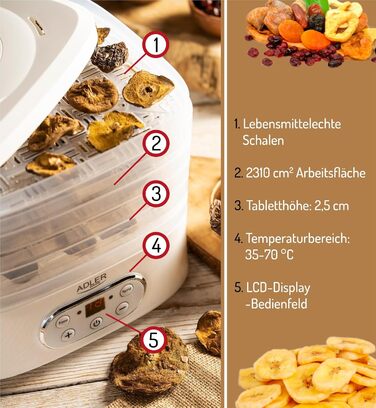 Дегідратор на 5 полиць 550 Вт, білий ADLER