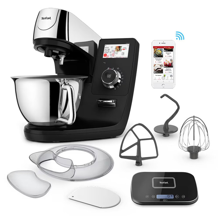 Tefal Кухонна машина I-Coach Touch, 1200Вт, чаша-метал, корпус-метал+пластик, дисплей, насадок-3, підкл. до смартфону, чорний