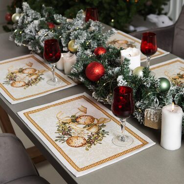 Дім різдвяної гобеленової різдвяної скатертини Скатертина на Різдво та Новий рік (Золотий вінок (блискучий), серветка 35x45 см)