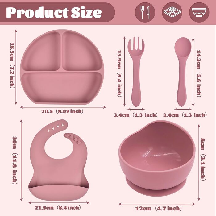 Набор детской силиконовой посуды, 5 предметов, розовый Hoseay