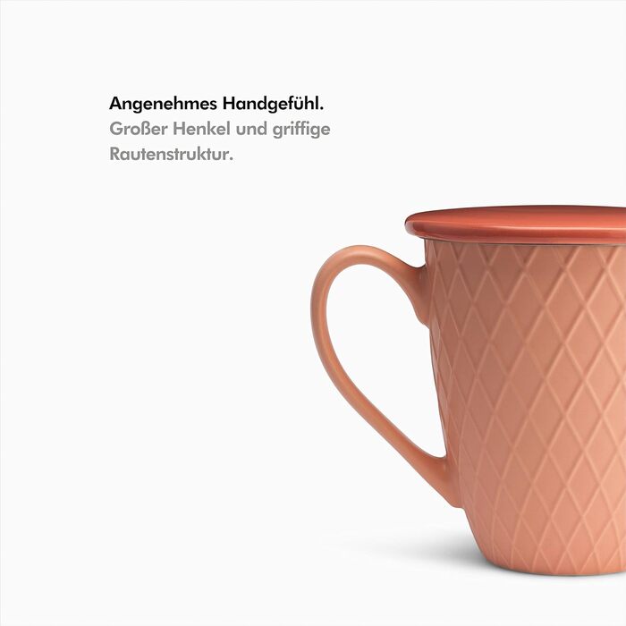 Чашка для чаю 650 мл з ситечком та кришкою, коралова KIVY