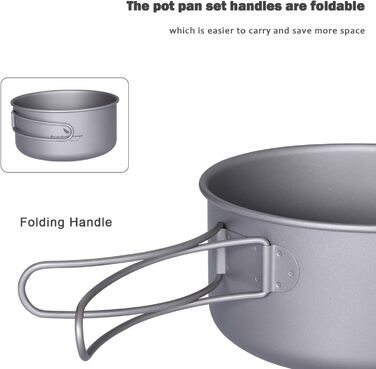 Безмежна подорож на відкритому повітрі 750 мл 800 мл 1100 мл 1300 мл Титанова каструля з кришкою Складна ручка для застави Кемпінг Піші прогулянки Пікнік Ультралегка портативна пляшка для води Чашка Кухоль Набір свиней (Ti15114A 1000500)