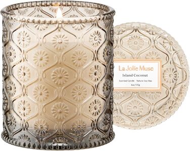 Ароматна свічка La Jole Muse у скляній свічці, подарунок для жінок, ароматичні свічки з сандаловим деревом для дому, час горіння 55 годин, 170 г. (острівний кокос)