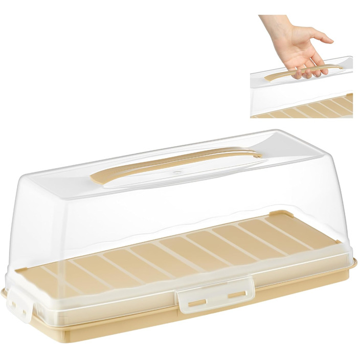 Коробка для транспортировки торта с крышкой, капюшоном и ручкой. Коробка для хранения, контейнер для торта, тарелка для торта, контейнер для торта, коробка для торта, тарелка для торта, начинка для торта, колокольчик для торта - (коричневый, прямоугольный