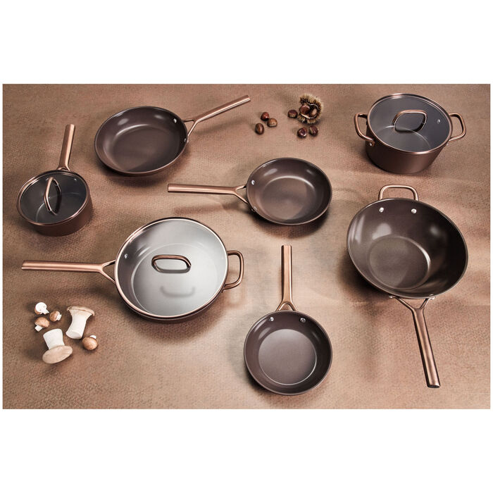 Сковорода вок 30 см зі скляною кришкою, коричнева Milano Zwilling