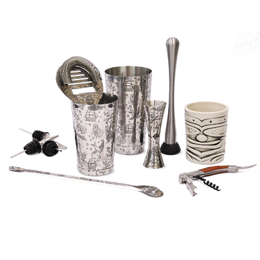 Набір бармена, 9 предметів, сатинована сталь, Tattoo, Urbanbar + ПОДАРУНОК келих TIKI