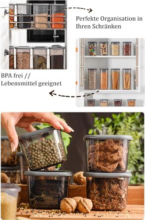 Герметичні банки для зберігання Viwares з кришками Набір з 24 контейнерів для зберігання БЕЗ БІСФЕНОЛУ А Для зберігання борошна та цукру в мюслі Практичний ящик для зберігання кухні для всіх продуктів (набір з 12 антрацитів 1 200 мл)