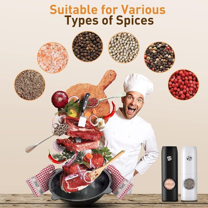 Млин для солі та перцю електричний, набір 2 предмети, чорний/білий JOERRES