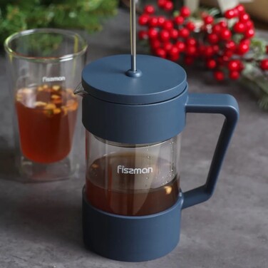 Заварювальний чайник з поршнем Fissman FLAT WHITE 1000 мл скляна колба (9116)