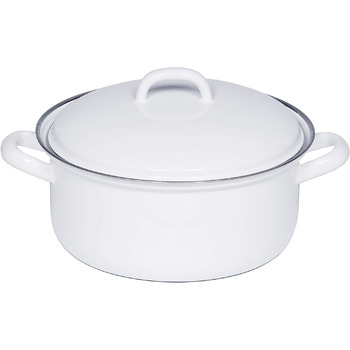 Каструля з кришкою, КЛАСИЧНА- БІЛА, діаметр 20 см, ємність 2 літри, висота 13,6 см, емаль, біла, індукційна, 0130-033