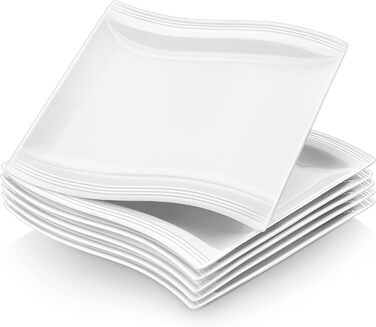 Серія FLORA, набір з 6 порцелянових креманки для каш, миски для рису 450 мл, закусочної миски, десертної миски для салату, супів, рамен, фруктів і т.д. 13,5x13,5x5,4 см (біла, десертна тарілка 6 шт.)