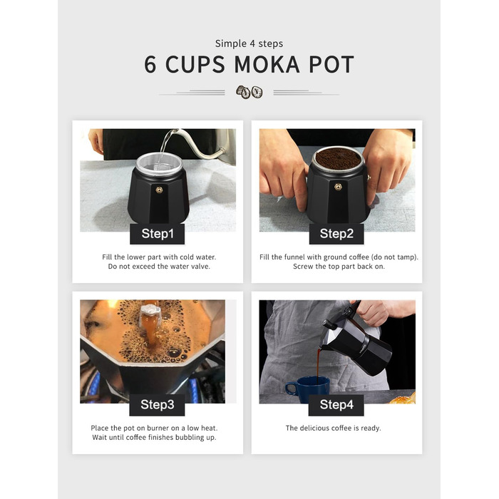 Кавоварка для еспресо на 6 чашок, чорна VINATO