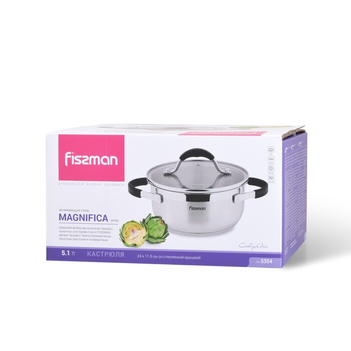 Каструля зі скляною кришкою Fissman MAGNIFICA 24x11,5 см на 5,1 л (5354)