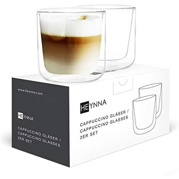 Келихи для капучино товстостінні з боросилікатного скла, придатні для миття в посудомийній машині - Склянки для кави з подвійними стінками, з подвійним склом для гарячих напоїв - 2 x 200 мл